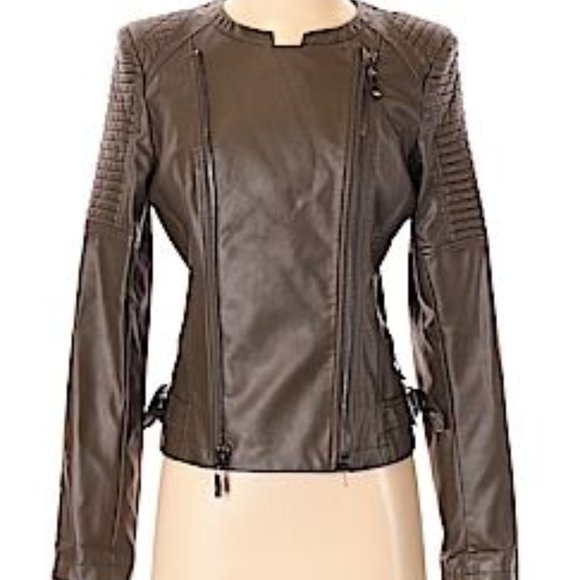 Raison D'etre Faux Leather Jacket, Olive Green - Picture 1 of 7